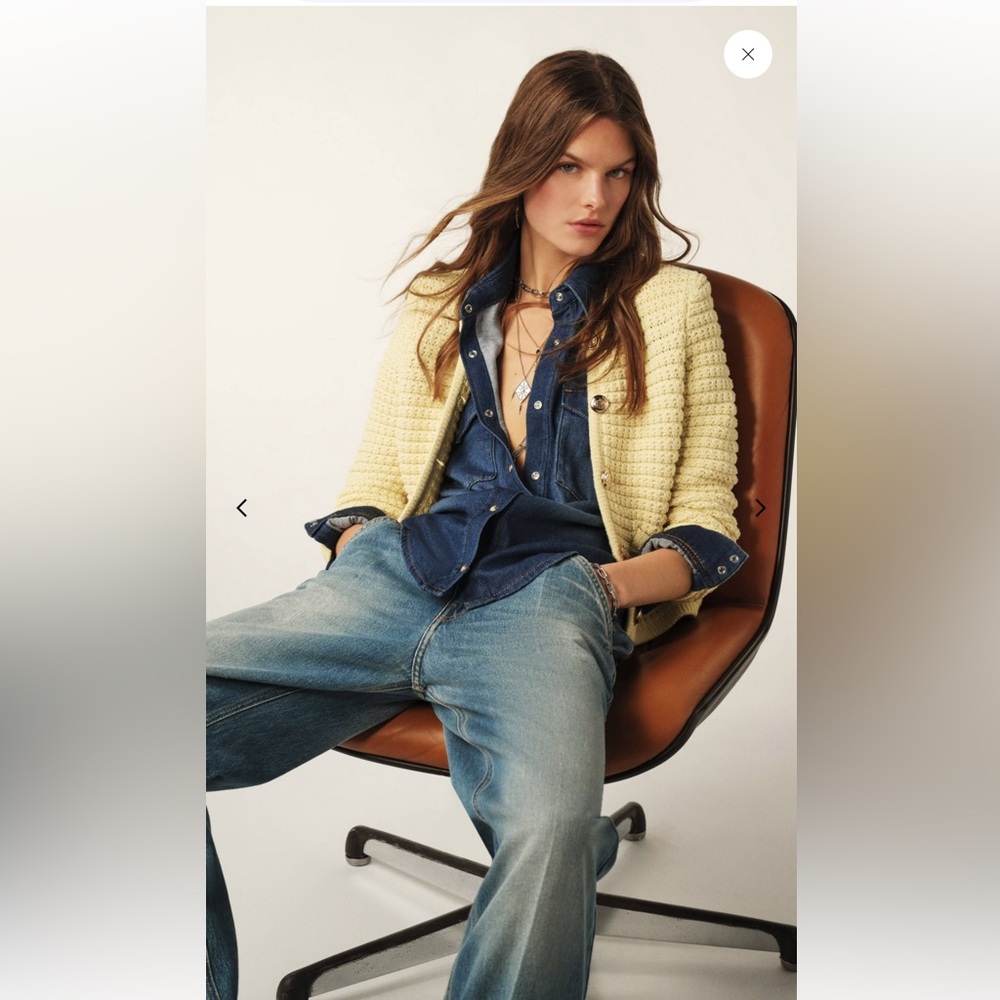 NEW Ba&sh Bash Gaspard Tweed Cardigan Jacket Butter Yellow Pastel